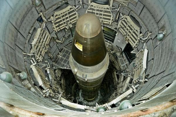 A deactivated Titan II nuclear ICMB is seen in a silo at the Titan Missile Museum. Credit: AFP Photo