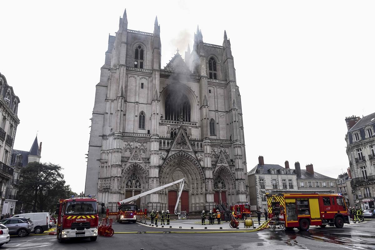 Fire at the Cathedral of Saint Pierre and Saint Paul in Nantes. Credit: Reuters Photo