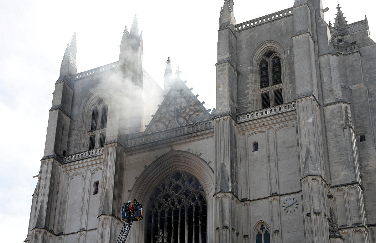 Fire at the Cathedral of Saint Pierre and Saint Paul in Nantes. Credit: Reuters Photo