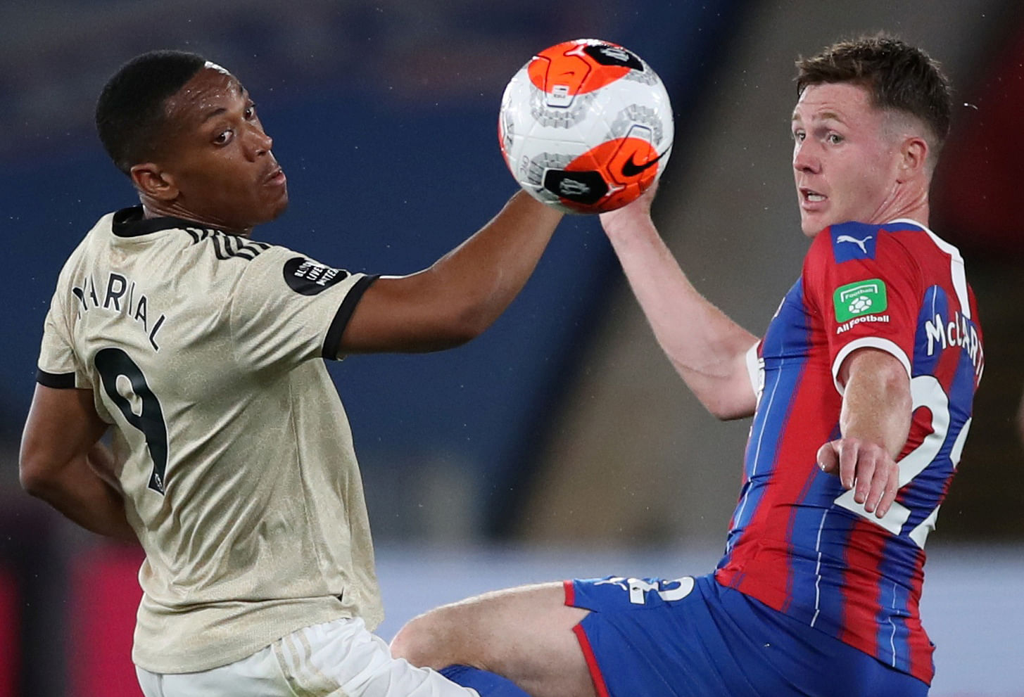 Manchester United's Anthony Martial in action with Crystal Palace's James McCarthy, as play resumes behind closed doors following the outbreak of the coronavirus disease (COVID-19) Credit: REUTERS Photo