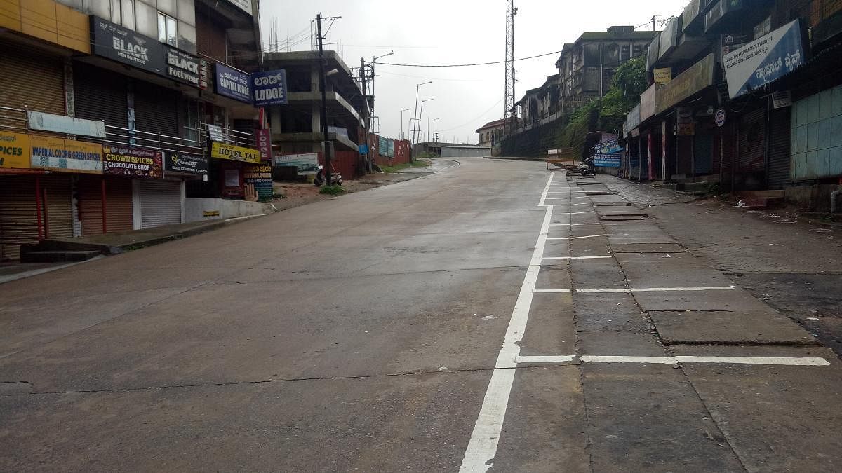 The main road in Madikeri wore a deserted look following the lockdown.