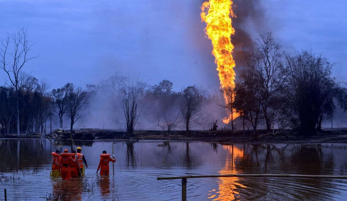 Burning Baghjan oil field. Credit: PTI file photo