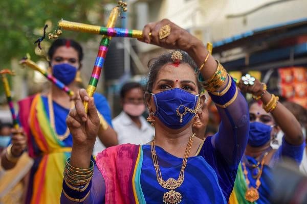 Chennai: Members of the transgender community take part in an awareness rally on coronavirus pandemic after authorities eased restrictions, in Chennai, Thursday, July 23, 2020. Credit: PTI Photo