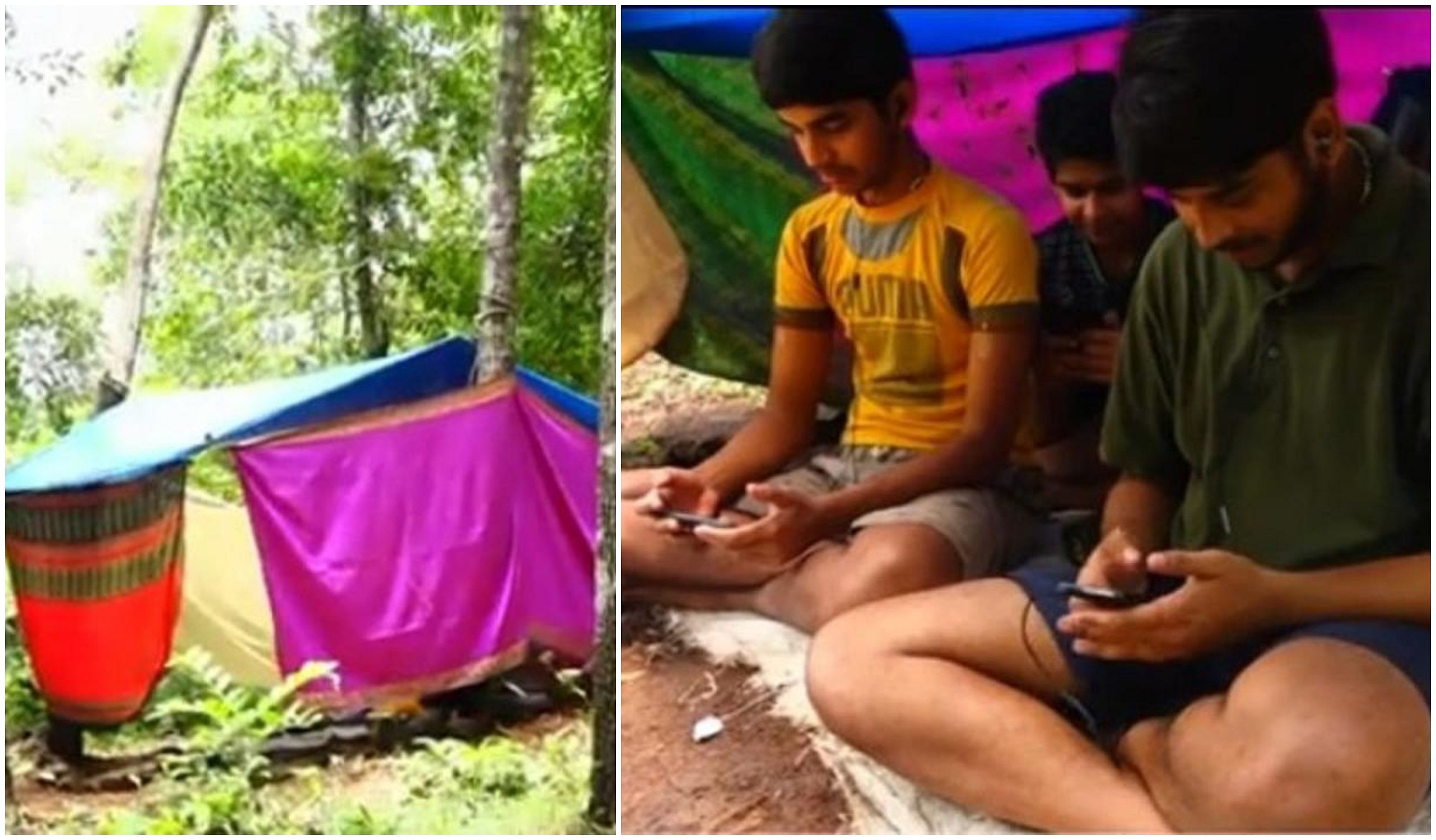 Due to lack of internet connectivity, the students of Perla in Shibaje village in Belthangady have erected a tent on the hilly range, to sit and attend the online classes