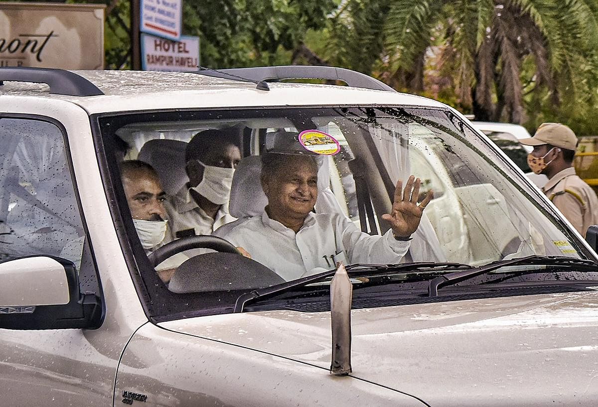 Rajasthan Chief Minister Ashok Gehlot leaves from a hotel, in Jaipur. Credit: PTI