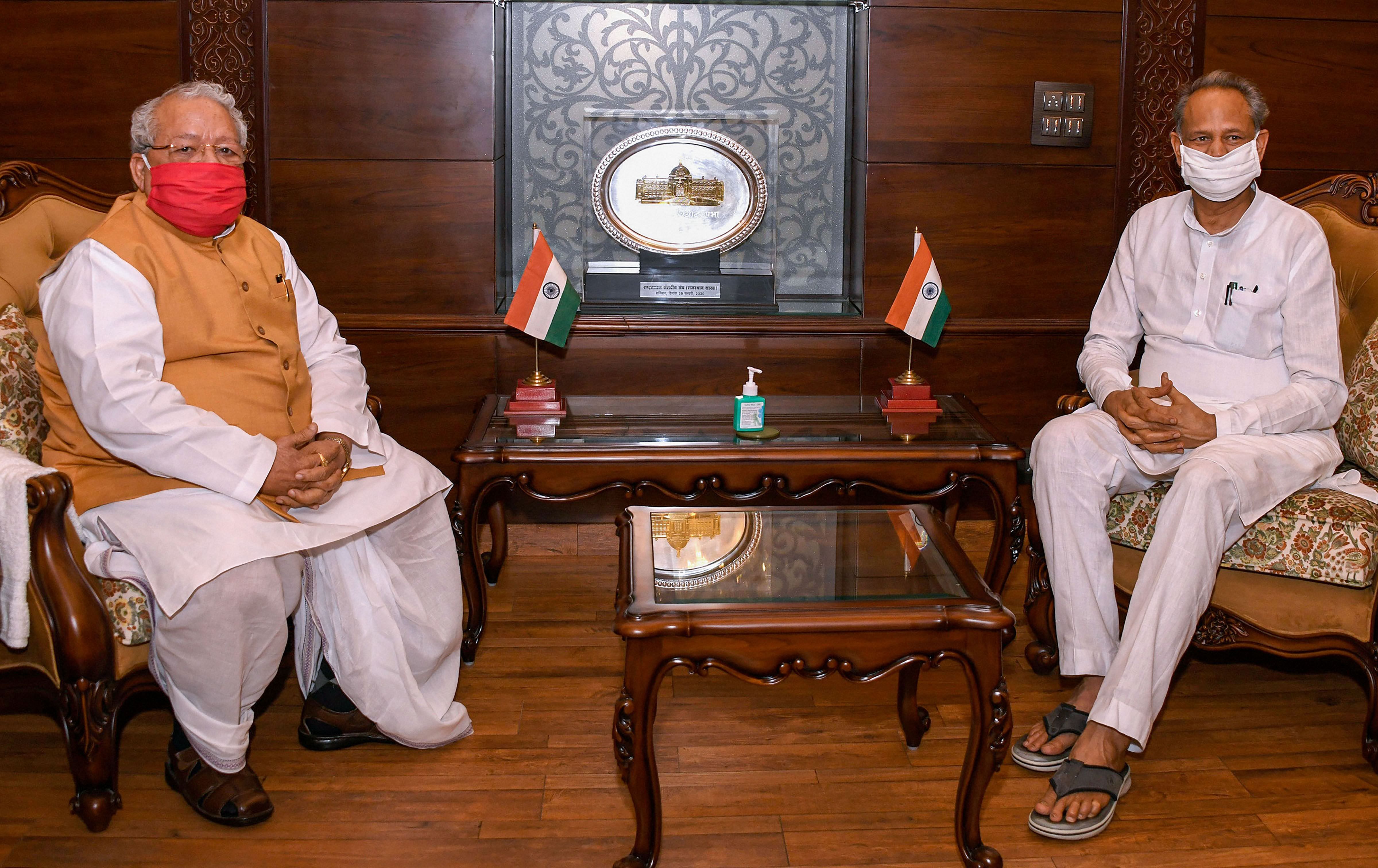 Rajasthan Chief Minister Ashok Gehlot with State Governor Kalraj Mishra. Credits: PTI Photo
