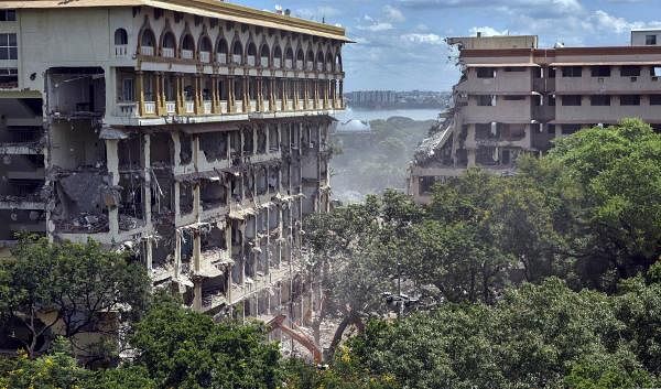 Demolition work underway at Old Telangana Secretariat building campus, in Hyderabad. Credit: PTI Photo