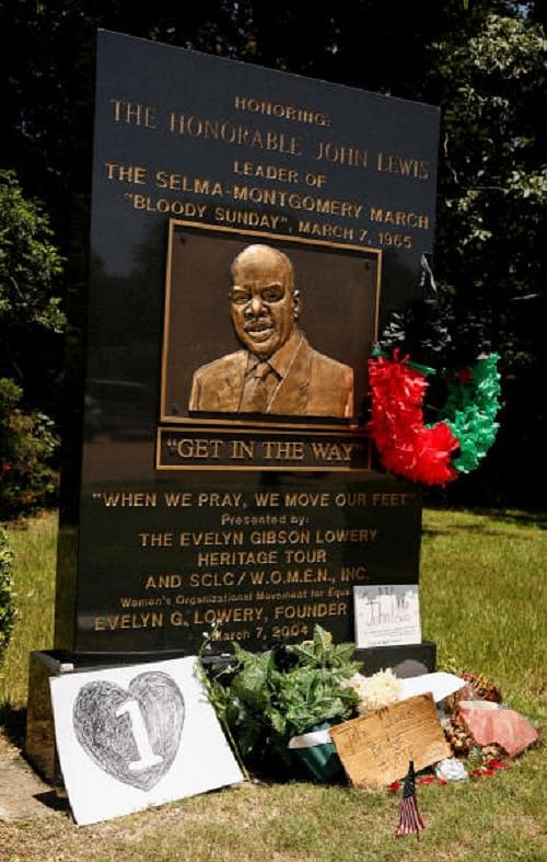 A memorial for the late U.S. Congressman John Lewis, a pioneer of the civil rights movement and long-time member of the U.S. House of Representatives who died July 17, is seen pictured on the east side of the Edmund Pettus Bridge, in Selma, Alabama. Credit: Reuters Photo