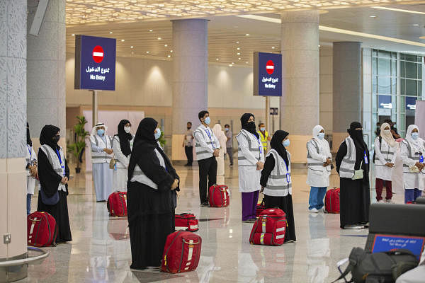 Pilgrims arrive to King Abdulaziz Airport for the Hajj pilgrimage to Mecca, in Jeddah, Saudi Arabia. Credit: AP Photo