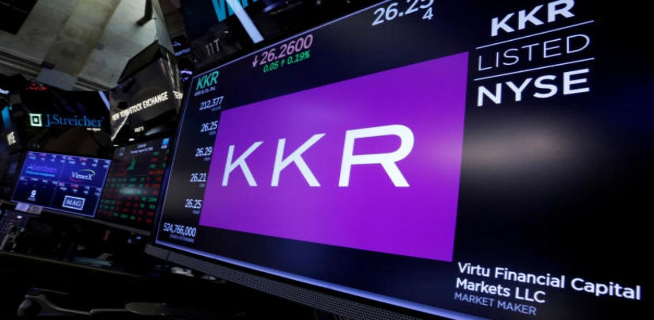 Trading information for KKR & Co is displayed on a screen on the floor of the New York Stock Exchange (NYSE) in New York, US. Credit: Reuters Photo