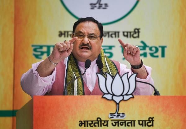 BJP National President JP Nadda speaks during an event to virtually inaugurate party's eight district offices in Jharkhand. Credit: PTI Photo