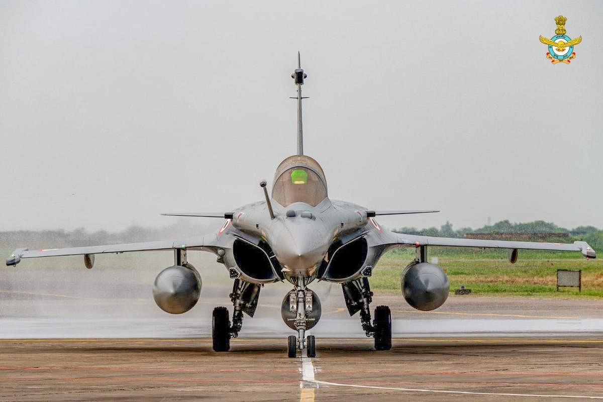  IAF Rafale aircraft touching down at Air Force Station on its arrival after covering a distance of nearly 8500 km from France to India, in Ambala, Wednesday, July 29, 2020. (PTI)
