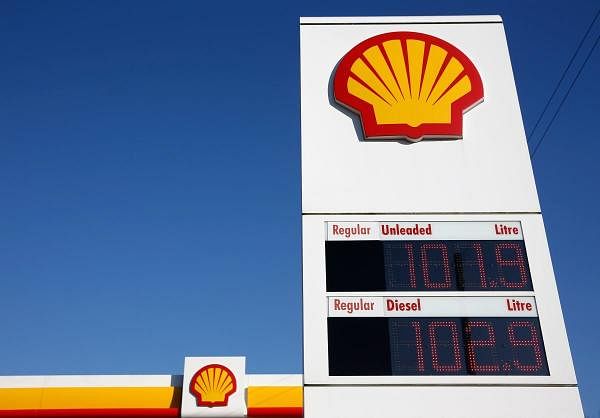 Shell logos are pictured outside a Royal Dutch Shell petrol station in Hook, near Basingstoke. Credit: AFP