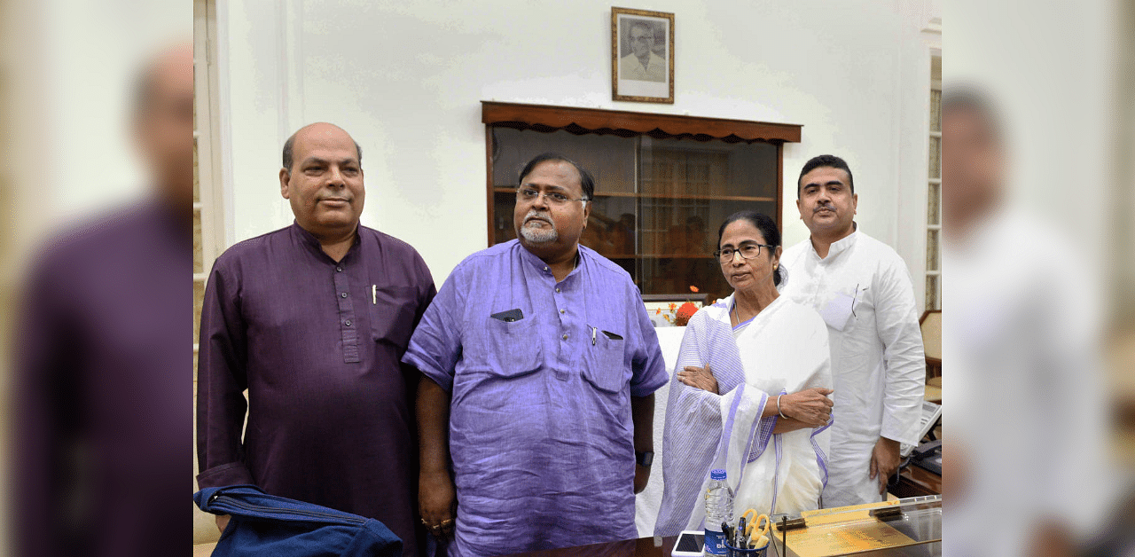 State Education Minister Partha Chatterjee (2nd L) along with West Bengal Chief Minister Mamata Banerjee. Credit: PTI File Photo