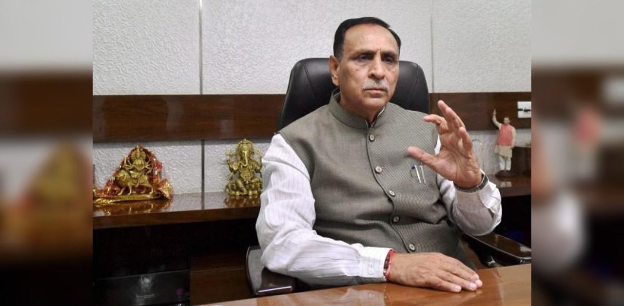 Gujarat Chief Minister Vijay Rupani during an interview. Credit: PTI Photo