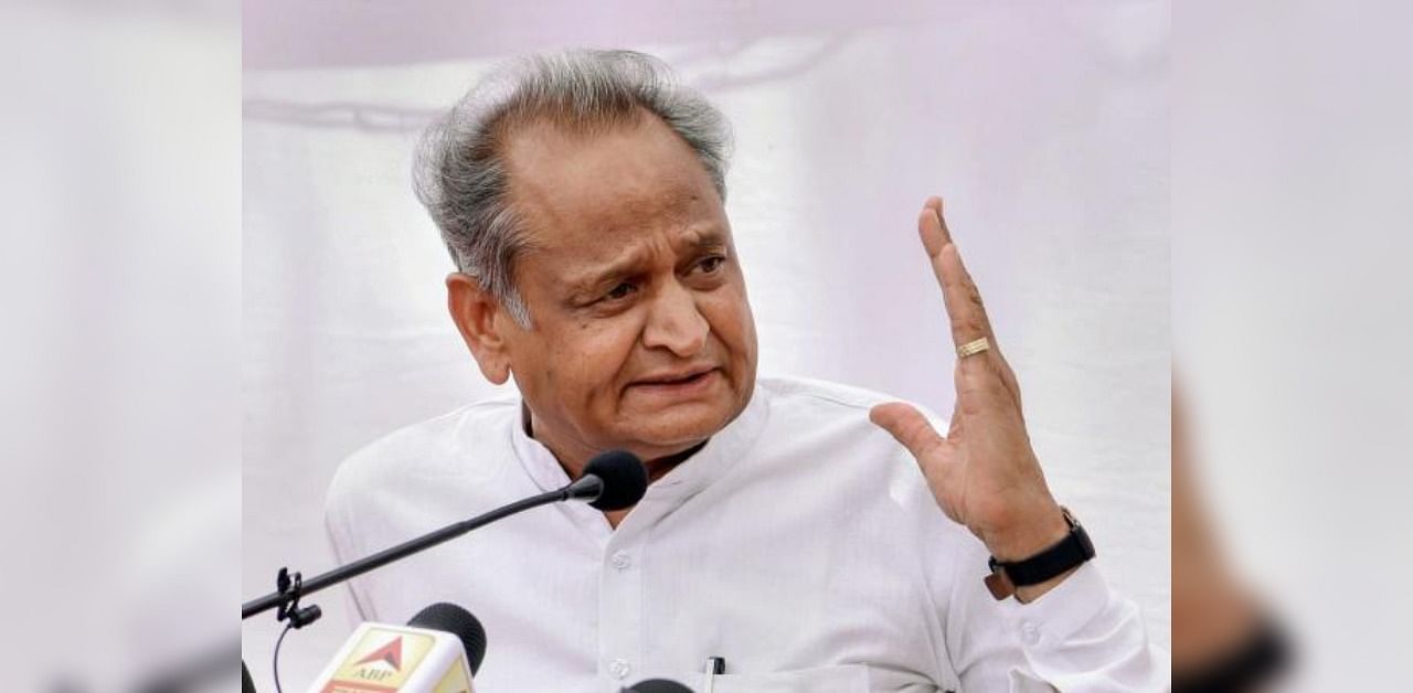 Rajasthan Chief Minister Ashok Gehlot addresses a press conference, in Jaipur. Credit: PTI Photo