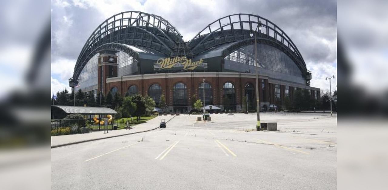 The parking lot was empty after the game between the Milwaukee Brewers and St. Louis Cardinals was cancelled due to the pandemic at Miller Park. Credit: USA Today Sports