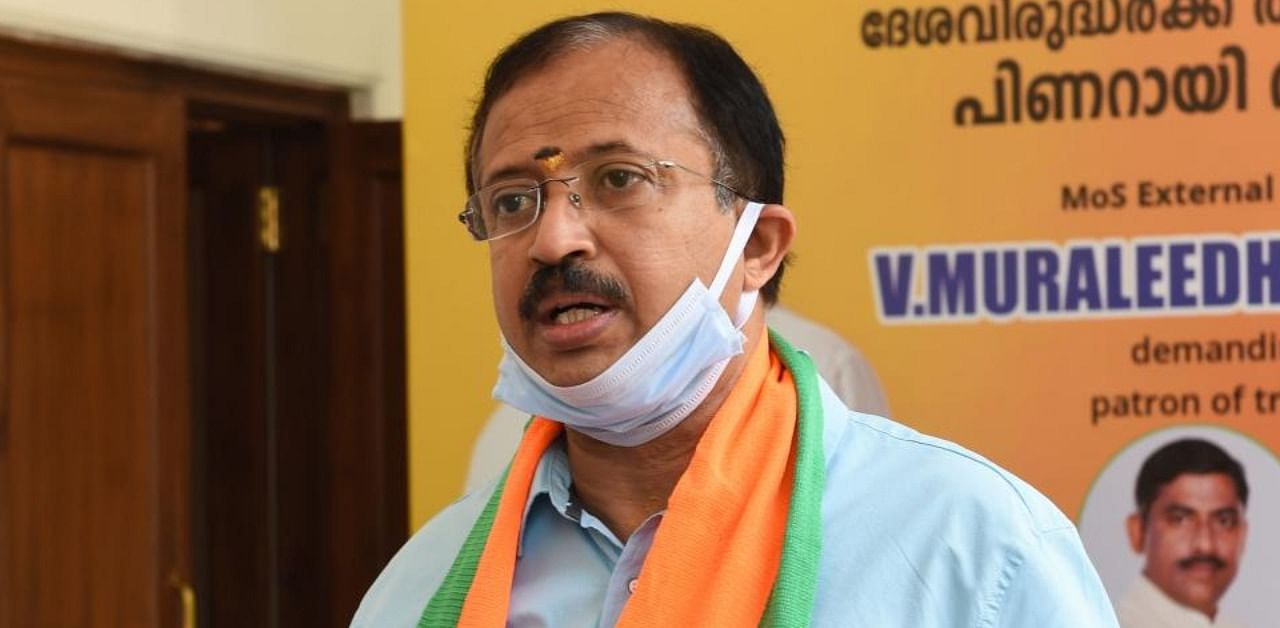 Union Minister of State for External Affairs V Muraleedharan talks to the media during his hunger strike demanding for the resignation of Kerala Chief Minister. Credit: PTI