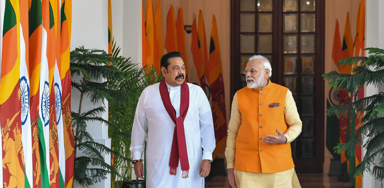 Prime Minister Narendra Modi and the Sri Lankan Prime Minister Mahinda Rajapaksa. Credit: PTI File Photo