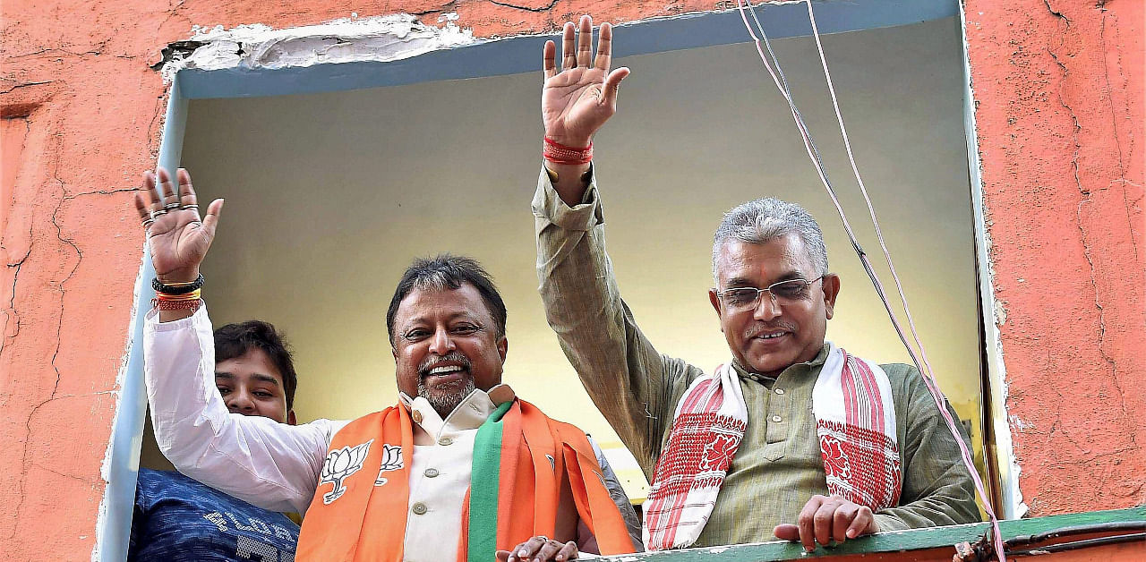 Mukul Roy with West Bengal BJP President Dilip Ghosh. Credit: PTI Photo