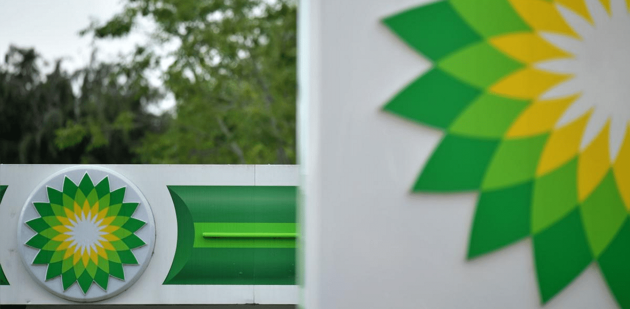 BP logos are seen at a BP petrol station in Hildenborough, southeast of London. Credit: AFP