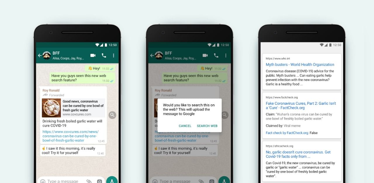 WhatsApp messenger app gets 'search the web' feature to curb fake news. Credit: WhatsApp