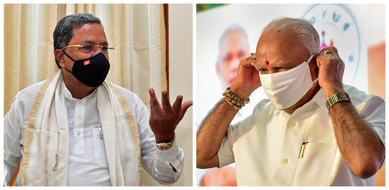 Former CM Siddaramaiah and CM B S Yediyurappa. Credit: PTI and DH Photo