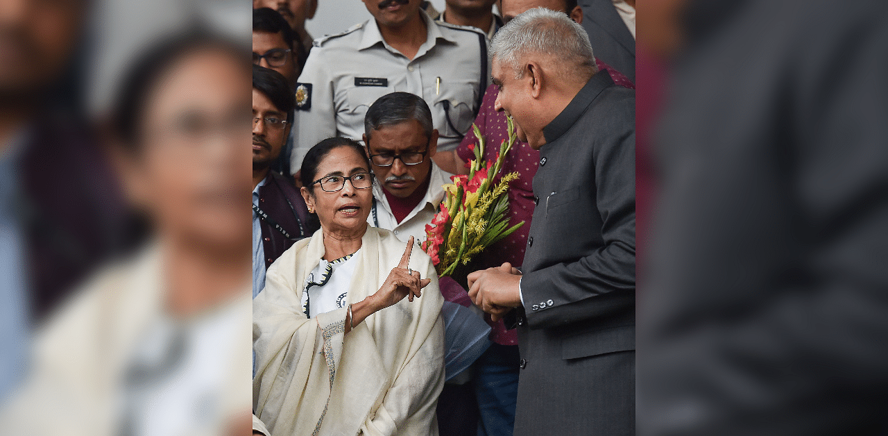 West Bengal CM Mamata Banerjee and Governor Jagdeep Dhankhar. Credit: PTI Photo