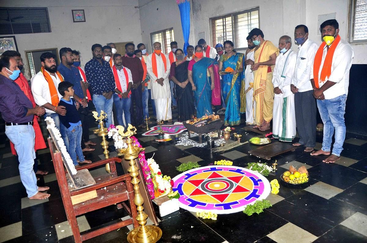 Special pujas and homas were performed at the Ram temple in Hassan on Wednesday. dh photo