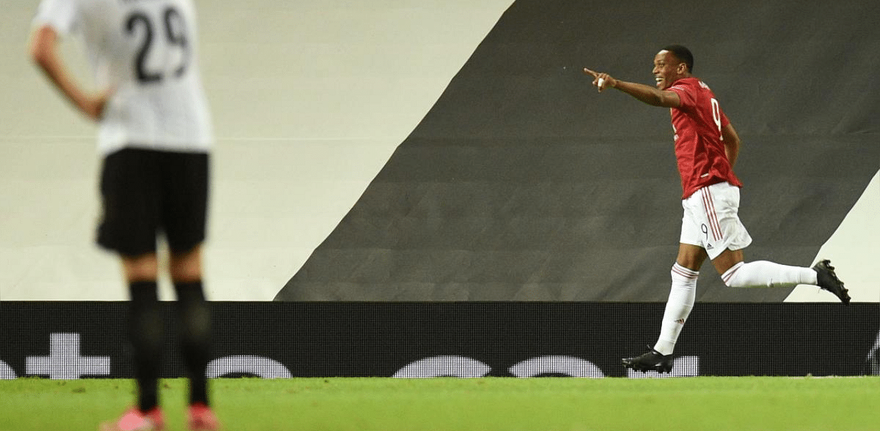 Anthony Martial celebrates after scoring United's second goal. Credit: AFP