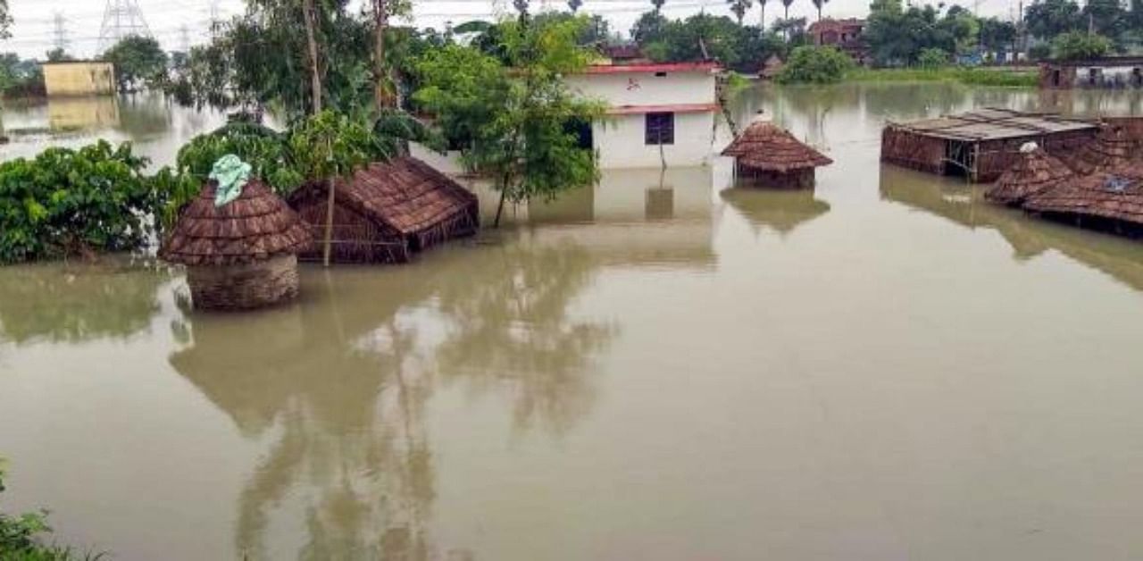 Houses submerged in floodwaters following incessant rain, in Bihar's Gopalganj district. Credit: PTI Photo