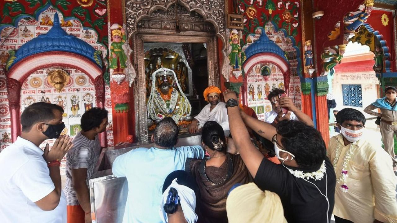Devotees visit Hanuman Garhi temple, a day after PM Modi laid foundation for the construction of Ram temple, in Ayodhya. Credit: PTI