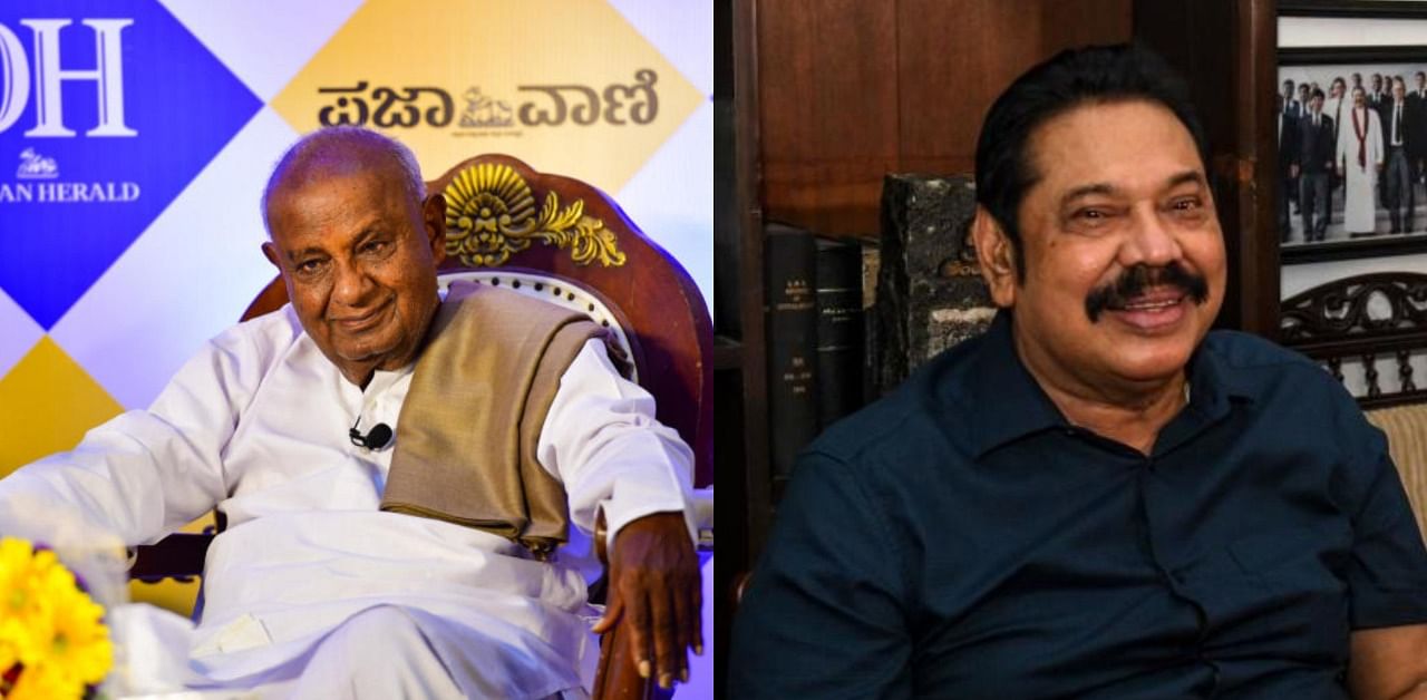 JDS President H D Deve Gowda and Sri Lankan Prime Minister Mahinda Rajapaksa. Credit: DH and AFP Photo