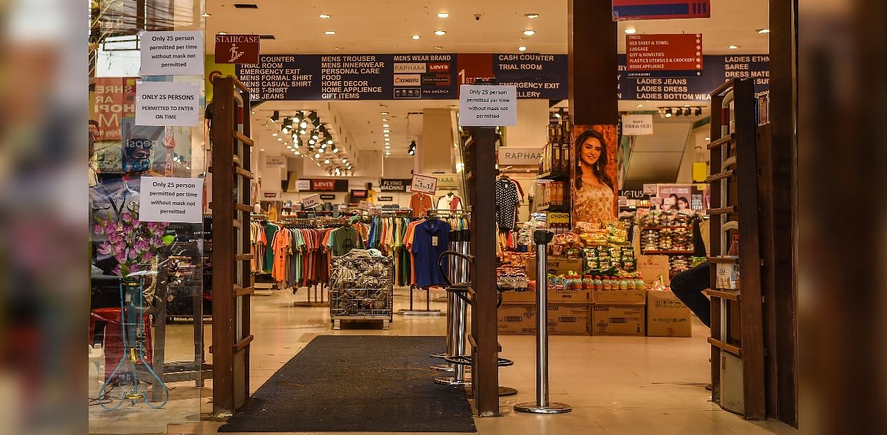 A clothing store wears a deserted look, during the ongong Covid-19 nationwide lockdown, in Kolkata. Representative image/Credit: PTI Photo