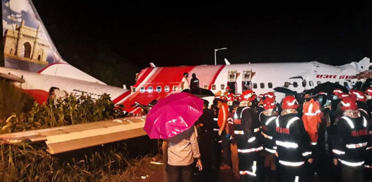  Rescue operation underway after an Air India Express flight. Credit: PTI