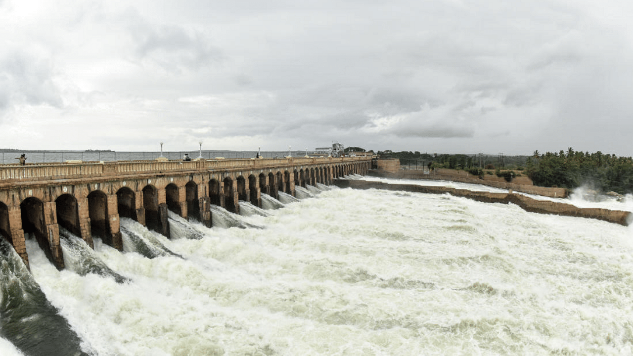 Krishnaraja Sagar dam in Srirangapatna taluk. Credits: DH Photo