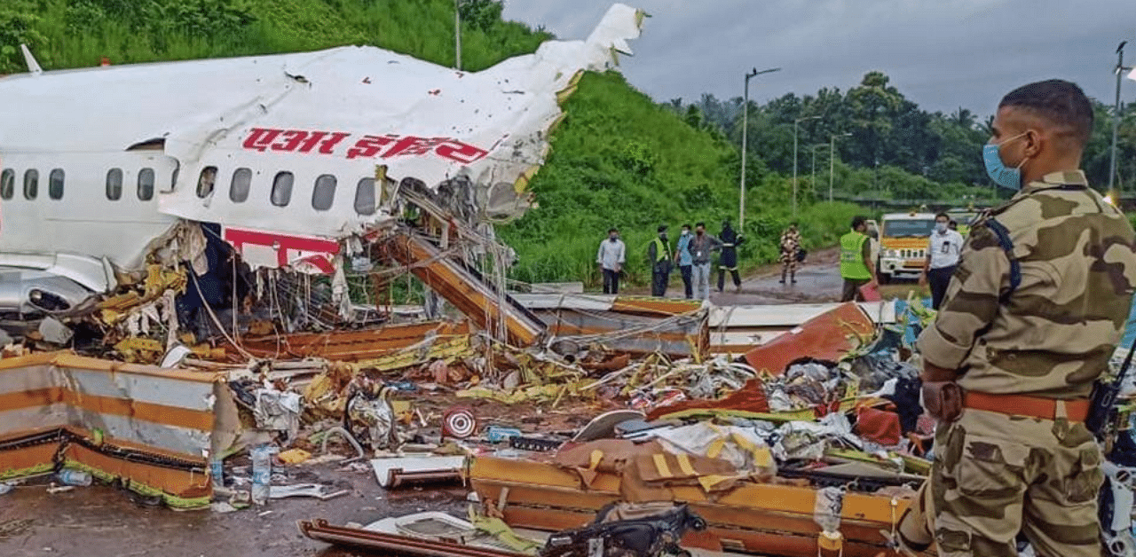 Air India Express flight crash site in Kozhikode. Credit: PTI