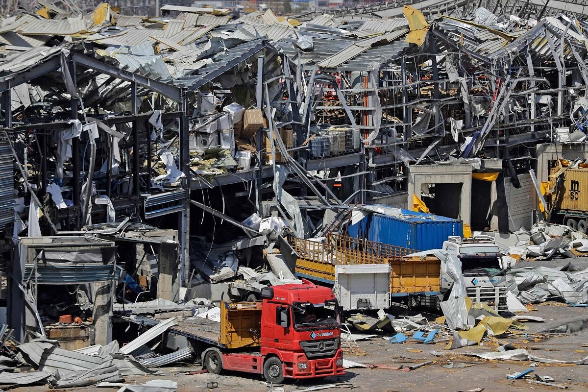 A picture shows the destruction at Beirut's port on August 10, 2020 following a huge chemical explosion that devastated large parts of the Lebanese capital and claimed over 150 lives. Credit: AFP Photo