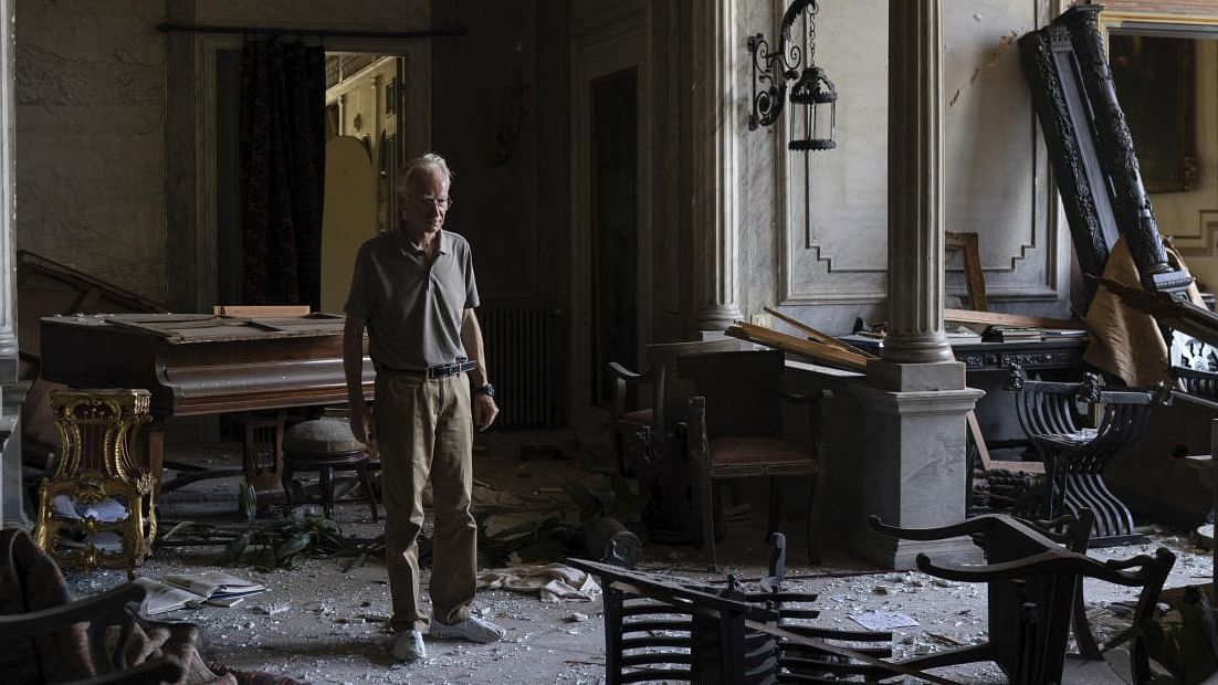 Roderick Sursock stands in a heavily damaged room of the Sursock Palace, affected by the explosion in the seaport of Beirut, Lebanon. Credit: AP/PTI