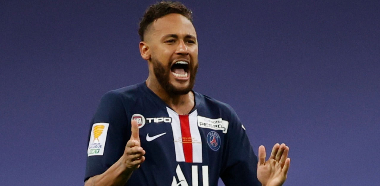 Paris St Germain's Neymar celebrates after winning the Coupe de la Ligue. Credit: Reuters Photo