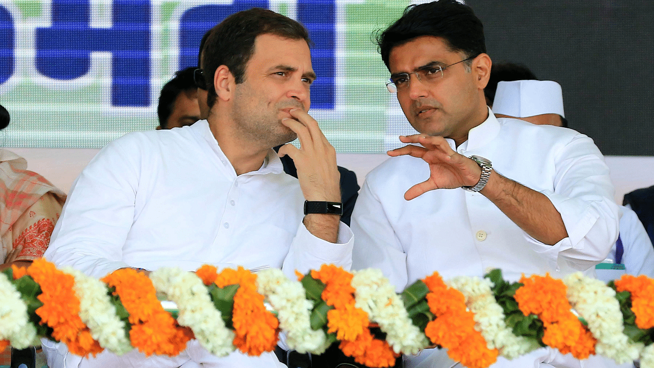 Congress leader Sachin Pilot (R) is seen with the then Congress President Rahul Gandhi. Credits: PTI Photo