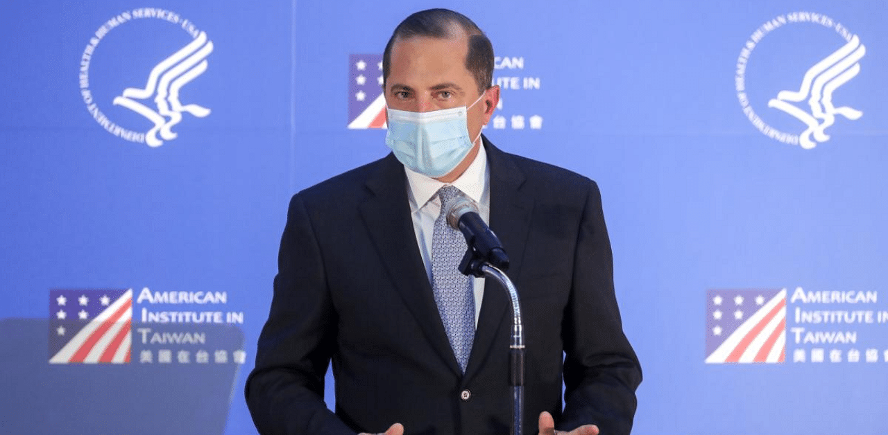 US Health Secretary and Human Rights Services Alex Azar makes a speech at the public health college of the National Taiwan University (NTU) in Taipei. Credit: AFP Photo