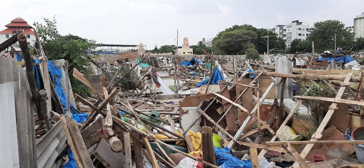 The huts demolished in Kacharakanahalli in May. DH FILE PHOTO