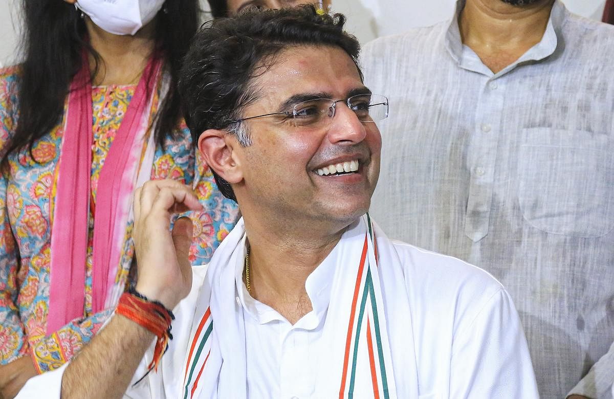 Jaipur: Congress leader Sachin Pilot addresses a press conference at his residence in Jaipur, Tuesday, Aug 11, 2020. (PTI Photo) (PTI11-08-2020_000130B)