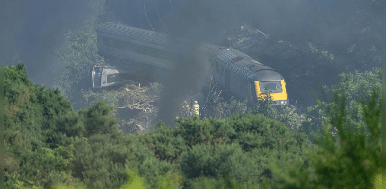 Emergency services personnel are seen at the scene of a train crash near Stonehaven in northeast Scotland. Credit: AFP Photo