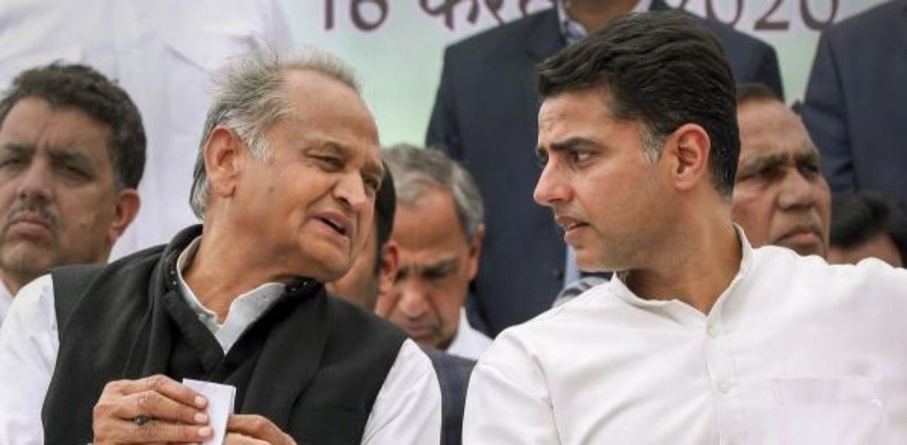 Rajasthan Chief Minister Ashok Gehlot and his deputy Sachin Pilot at a protest in February, 2020. Credit: PTI