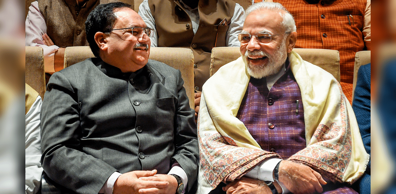 Prime Minister Narendra Modi (R) and BJP National President JP Nadda. Credits: PTI Photo