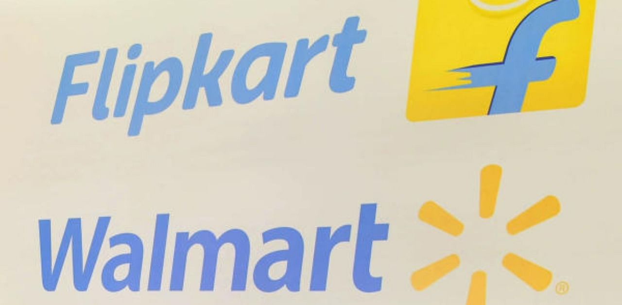 The Walmart and Flipkart logos at an event in Bangalore. Credit: AFP Photo
