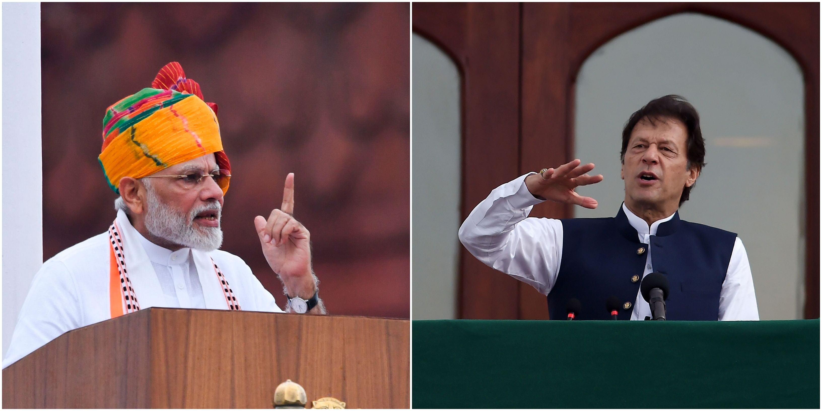 India's Prime Minister Narendra Modi and Pakistan's Prime Minister Imran Khan. Credit: AFP File Photos