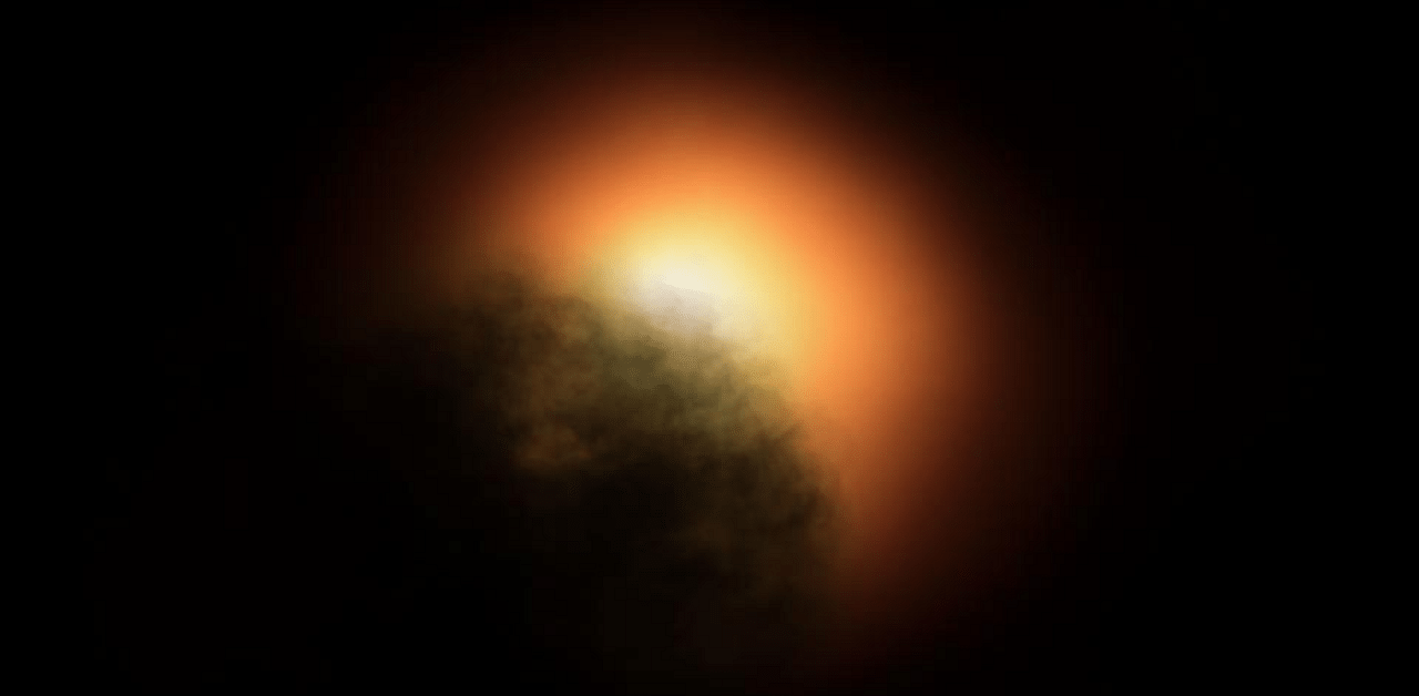 The unexpected dimming of the supergiant star Betelgeuse was most likely caused by an immense amount of hot material that was ejected into space, forming a dust cloud that blocked starlight coming from the star’s surface. Credit: AFP Photo